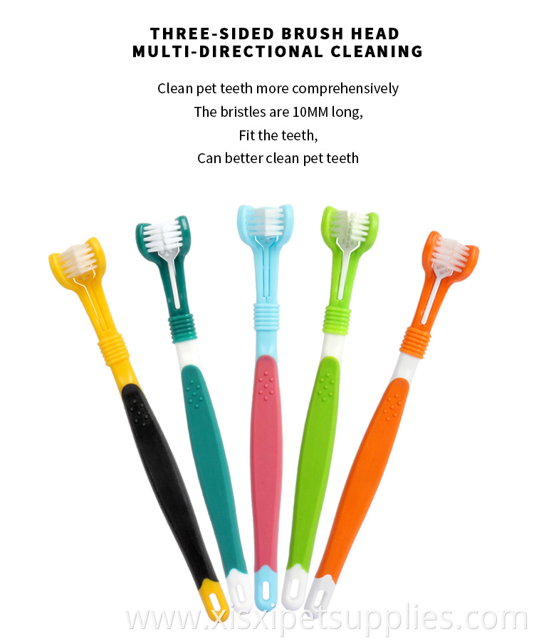 Factory Wholesale LOW MOQ New Design Three Heads Pet Cat Dog Toothbrush